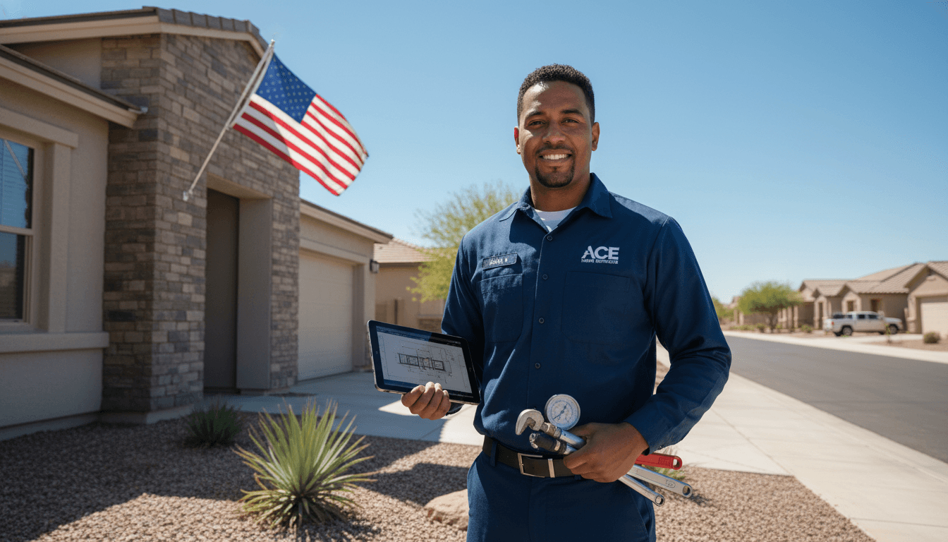 ACE Home Services professional technician in front of Arizona home
